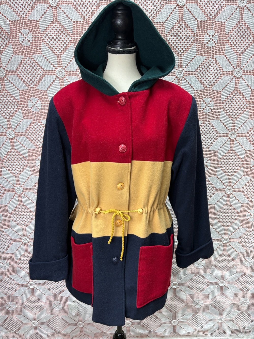 Vintage Wool Blend Colour Block Jacket